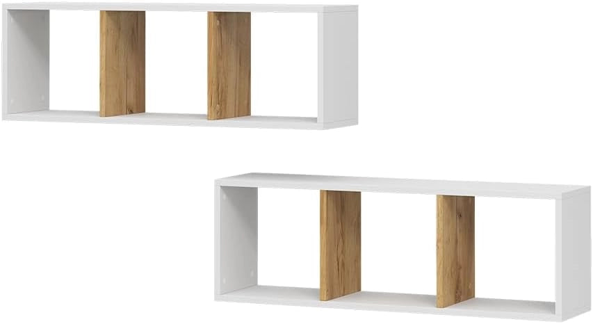Scaffale a muro Tomy, Rovere bianco/dorato, 90 x 30 cm Set di 2