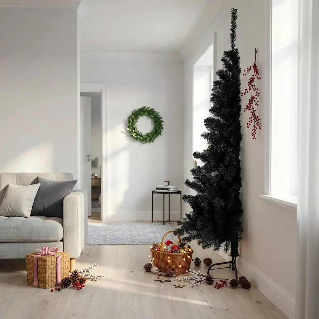 Albero di Natale Artificiale a Metà con Base Nero 210 cm PVC 344678