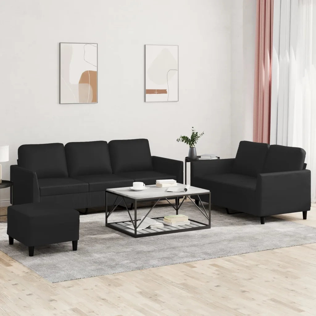 Set di Divani 3 pz con Cuscini Nero in Similpellecod mxl 104150