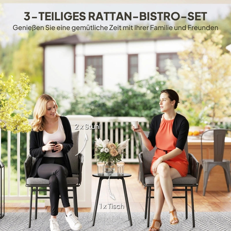 OKWISH Set da 3 mobili da giardino con 2 poltrone e tavolino da bistrot, cuscini sfoderabili, Acciaio Grigio