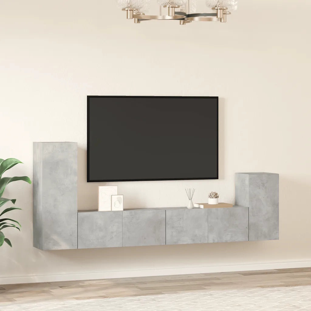 Set di Mobili Porta TV 4 pz Grigio Cemento in Legno Multistrato cod mxl 20158