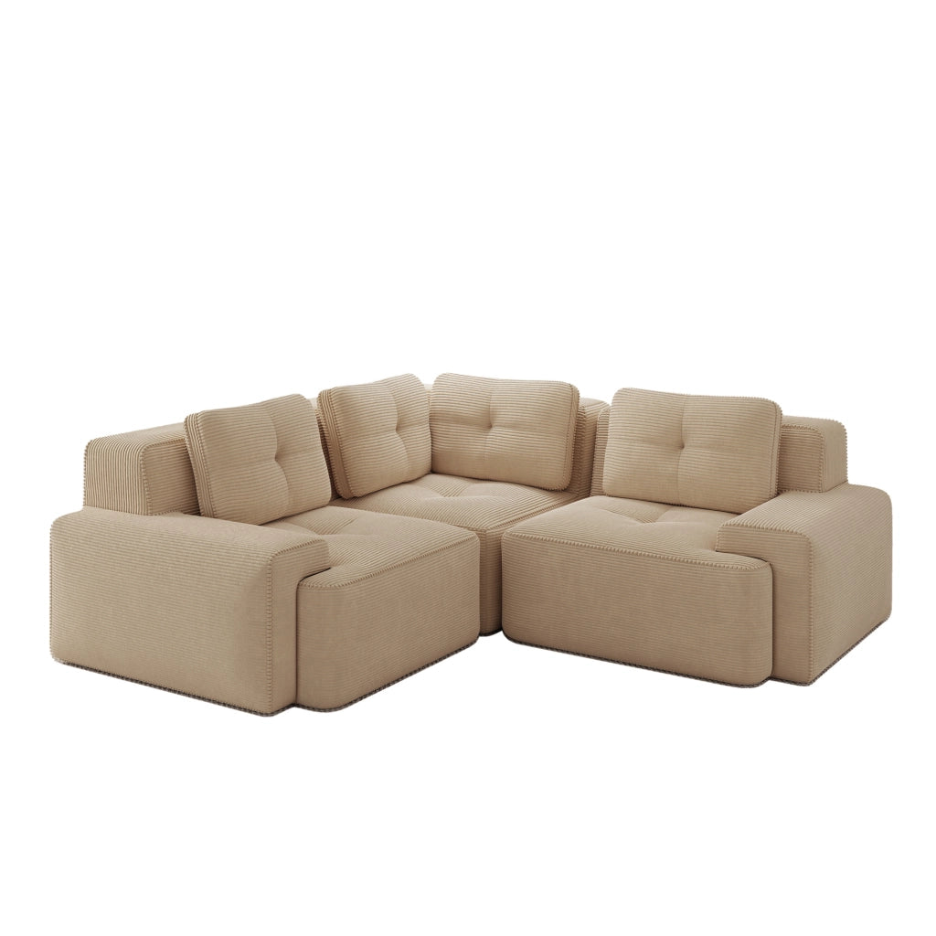 Divano angolare modulare in tessuto a coste beige 249x249x69 cm con seduta profonda