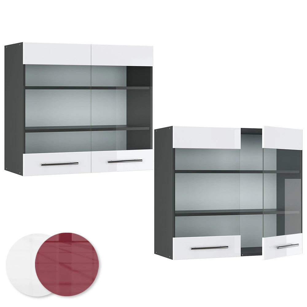 Mobile da cucina in vetro Fame-Line Bianco lucido/Antracite 80 cm Vicco