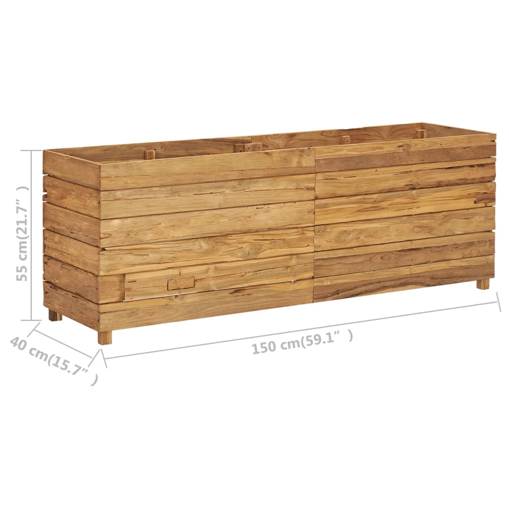 Aiuola rialzata per piante e fiori 150 x 40 x 55 cm legno di teak riciclato e acciaio 02_0000913