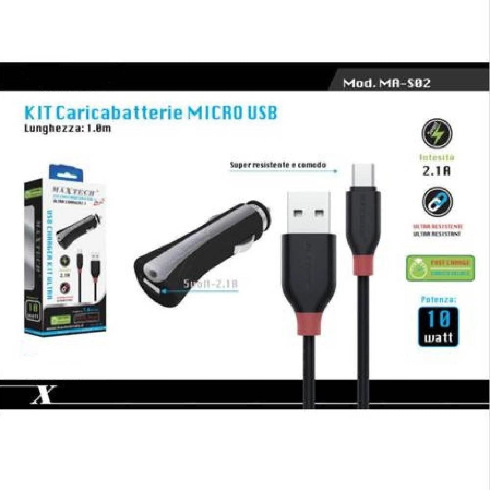 Trade Shop - Kit Caricatore Carica Batterie Auto Con Cavo Micro Usb 1mt 10watt Ma-s02 Maxtech -
