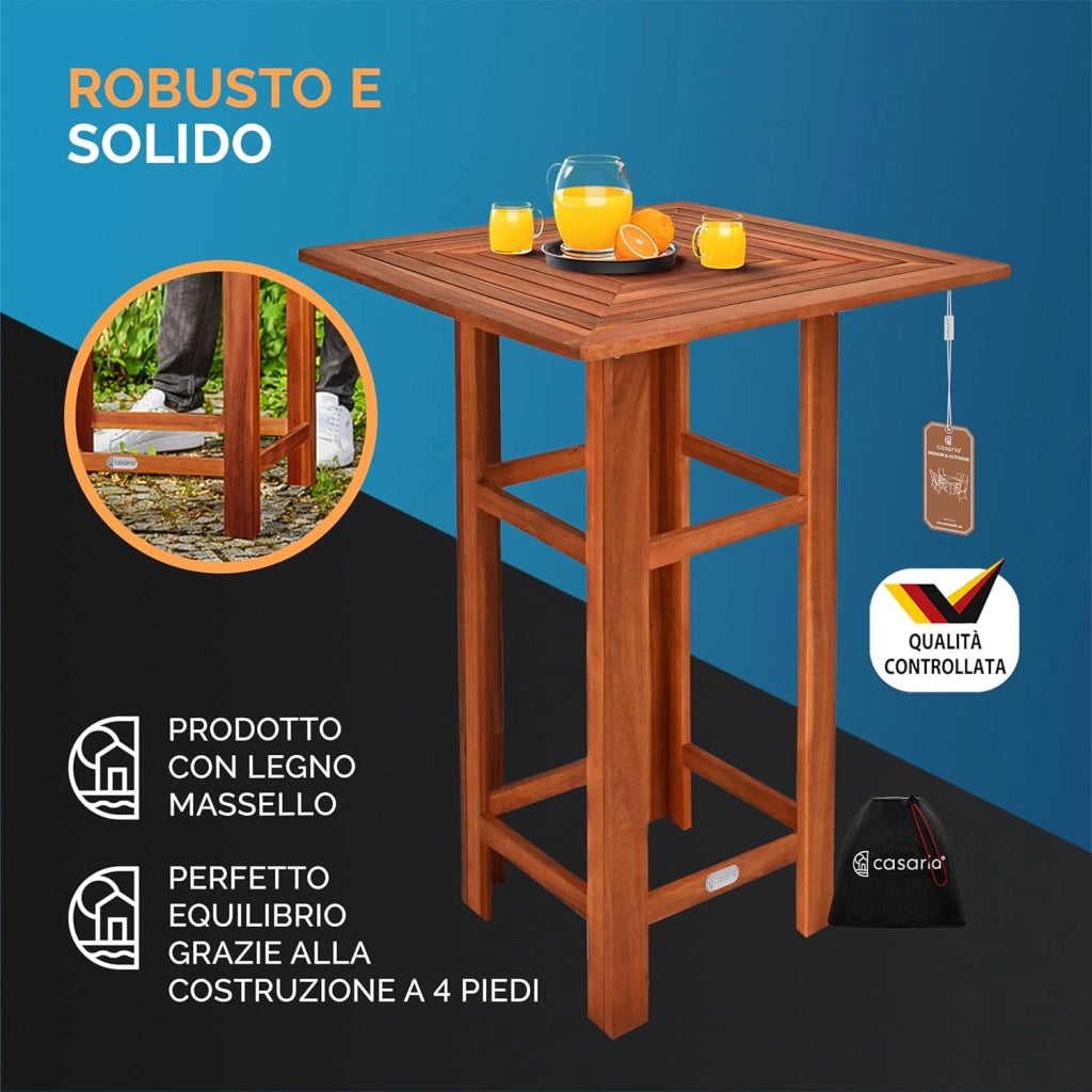 Casaria® Tavolo in Legno Acacia 75x75x110cm Quadrato Solido Rustico Bistro da Interno Esterno Feste Giardino Outdoor
