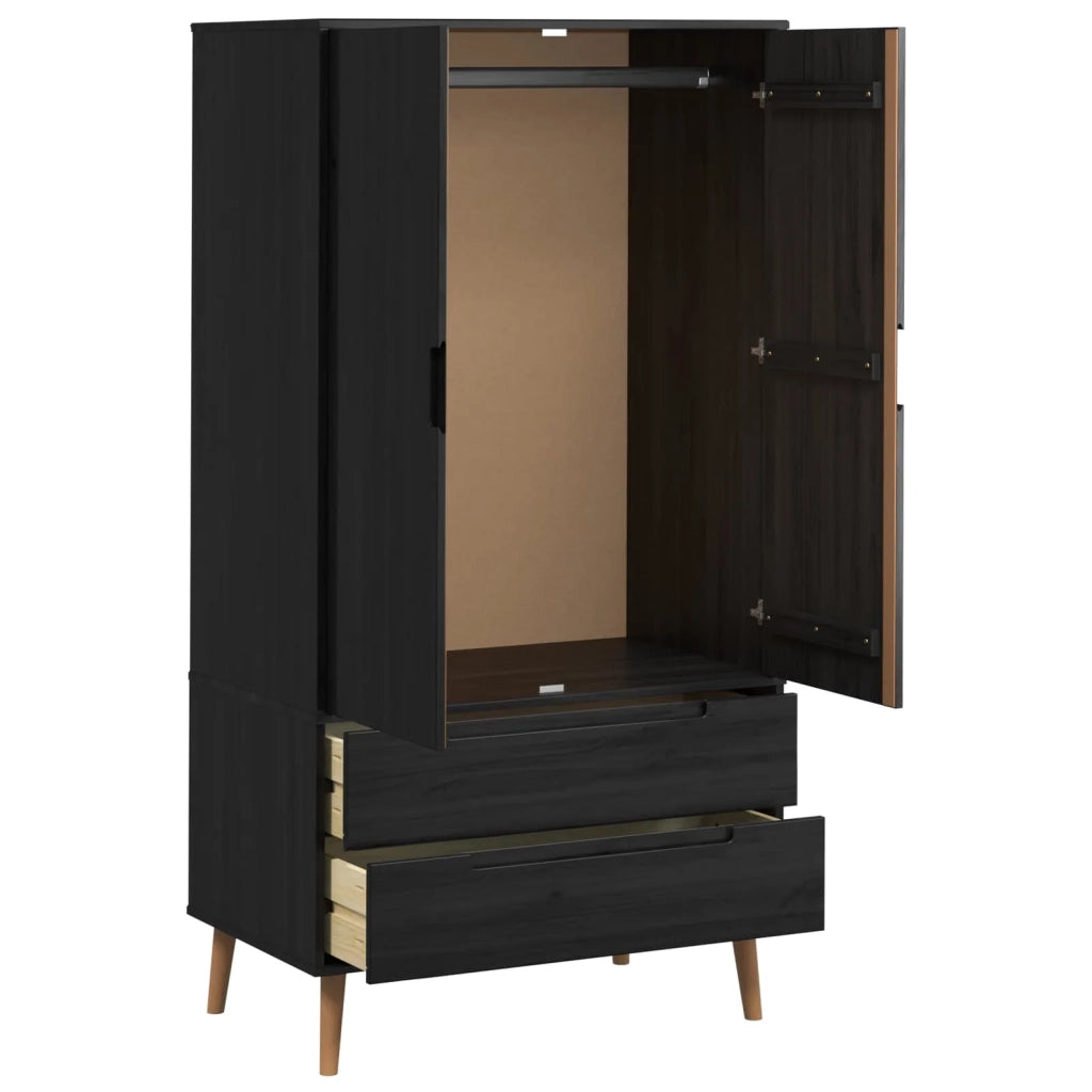 Guardaroba MOLDE Nero 90 x 55 x 175 cm Legno Massello di Pino 42020940
