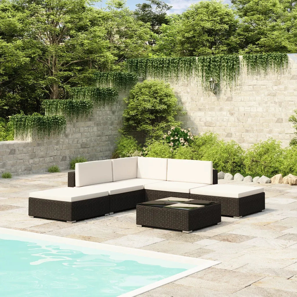 Set Divani da Giardino 6 pz con Cuscini in Polyrattan Nero cod mxl 43223