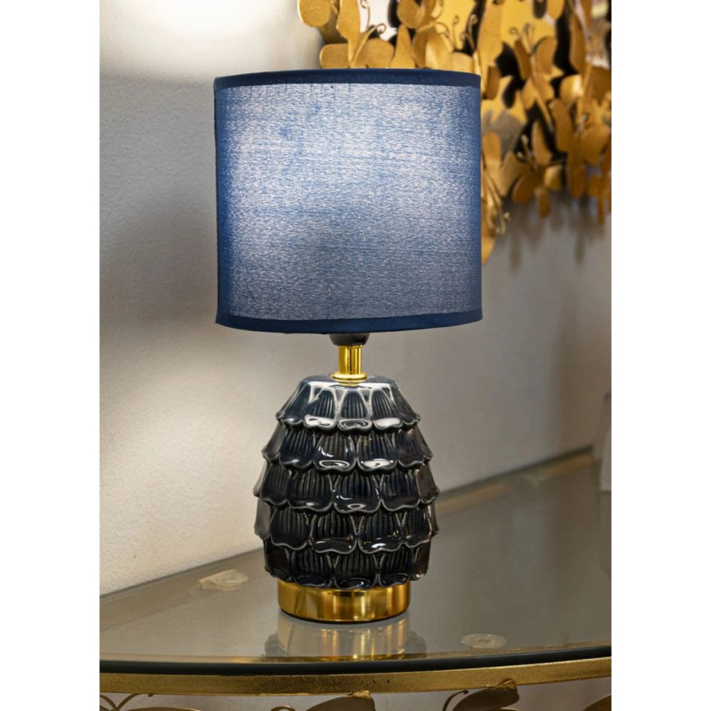 Lampada da Tavolo VKH96, Blu, Ceramica, 15x15x30,5 cm