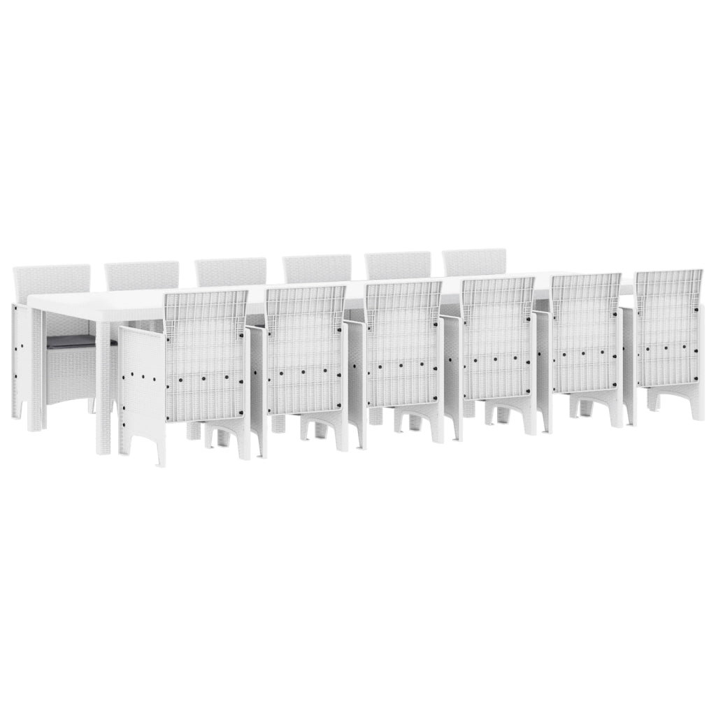 Set Da Pranzo Da Giardino 13 Pezzi Con Cuscini Rattan Bianco Polyrattan