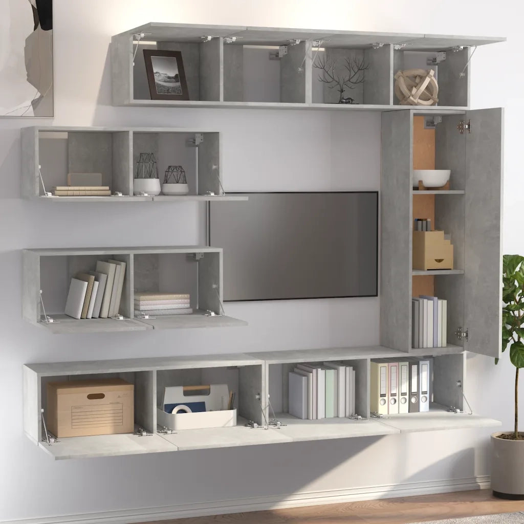 Set di Mobili Porta TV 7 pz Grigio Cemento in Legno Multistrato 3114561