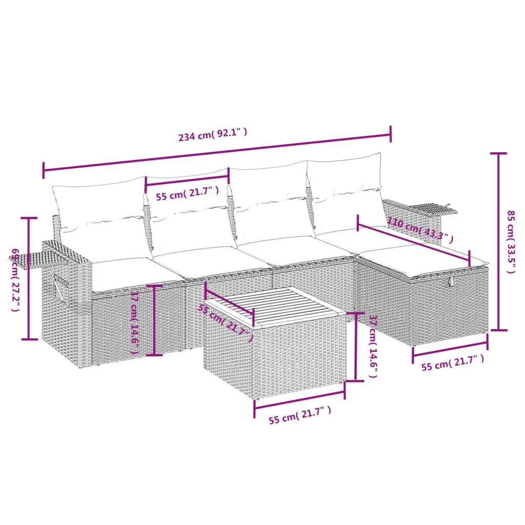 Set Divano da Giardino 6 pz con Cuscini Grigio in Polyrattan 3264945