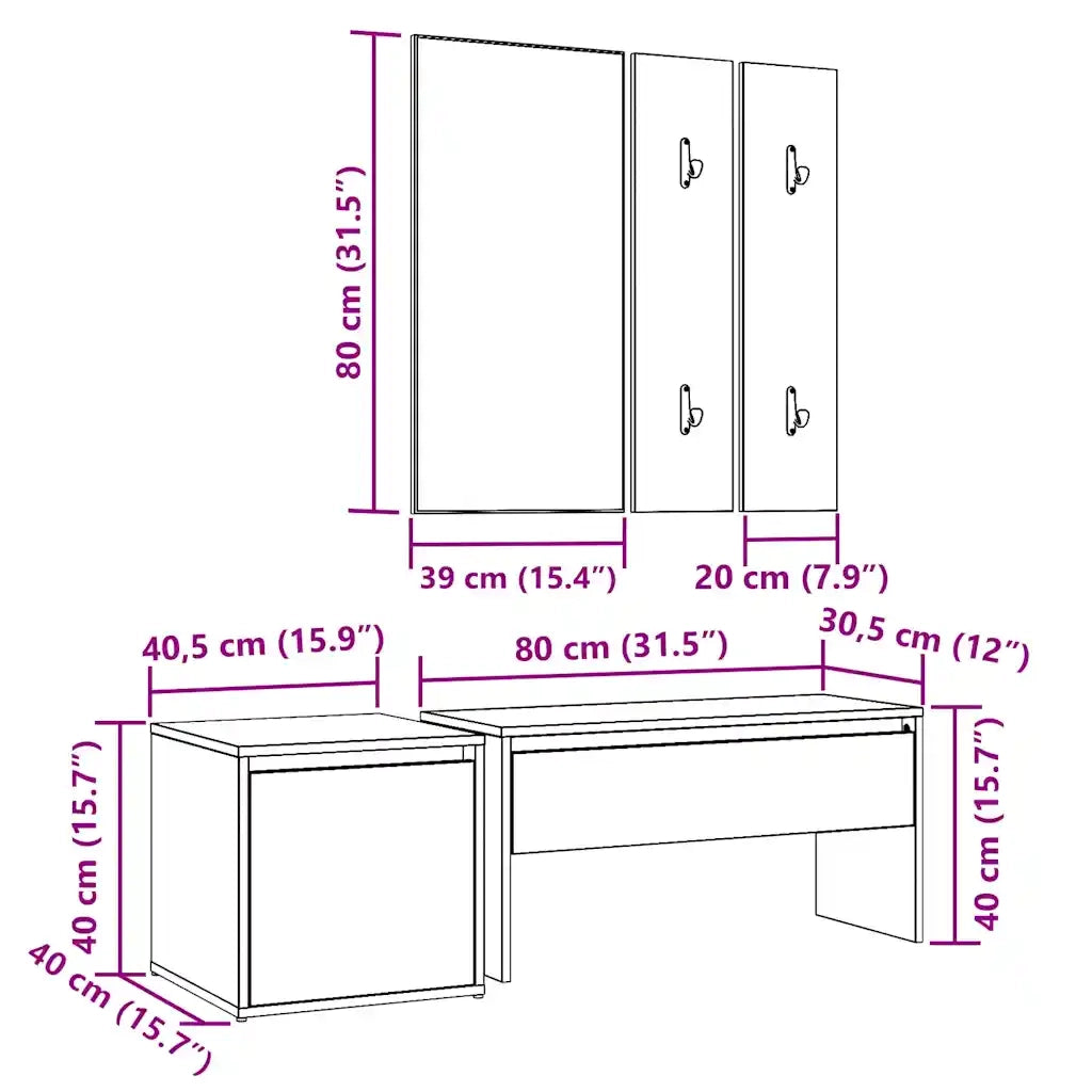 Set di Mobili da Corridoio Legno Antico in Legno Multistrato