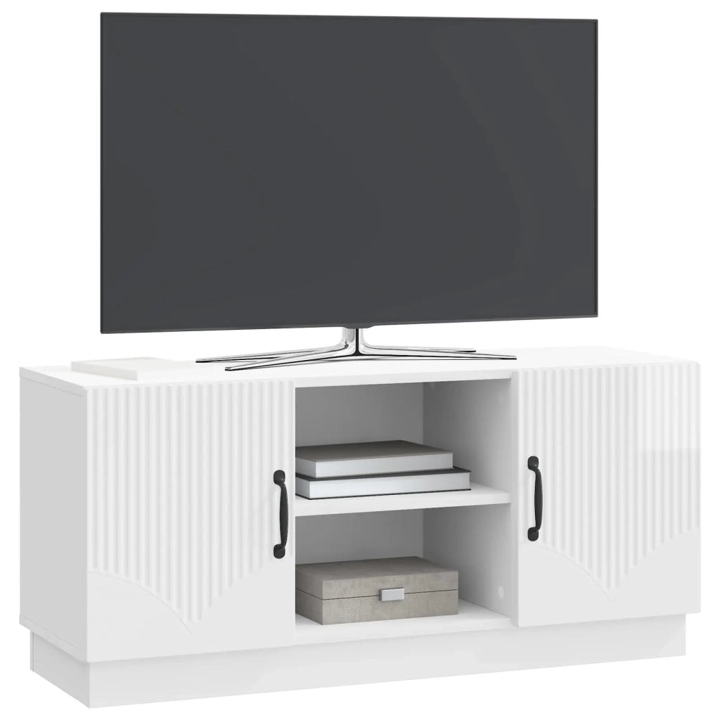 Mobile TV Bianco Lucido 102 x 34,5 x 47 cm Legno ingegnerizzato