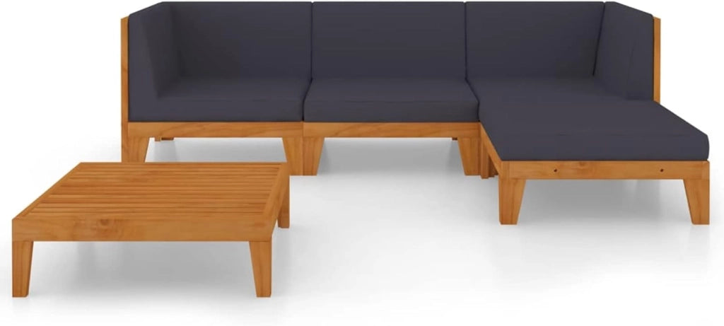Set di mobili da giardino e cuscini, set da giardino, mobili da giardino, mobili da giardino, set da giardino, divano da giardino, terrazza, 5 pezzi in legno massello di acacia