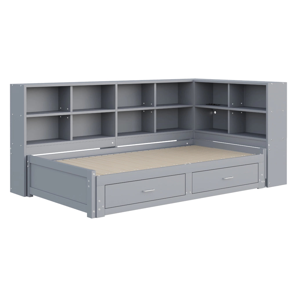 LETTO Multifunzione Estraibile 90/180x190 cm Legno Grigio con cassetti