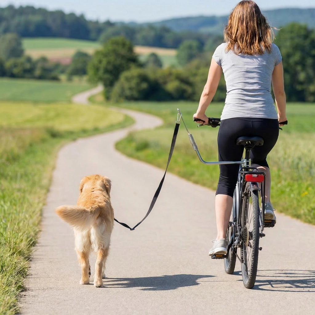 Guinzaglio Bicicletta Cane Regolabile con Ammortizzatori ¨C Zephmum ¨C Argento e Nero
