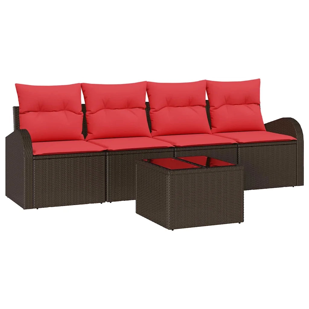 Set Divano da Giardino 5 pcs Beige e Rosso polyrattan 3354583