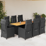Set da Pranzo da Giardino 9 pz con Cuscini Nero in Polyrattan 3212708