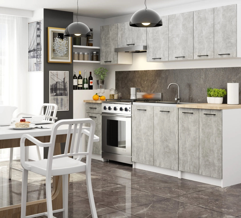 Mobile da cucina pensile sistema AKORD OLIWIA Bianco 60 cm 2 ante inserto frontale Cemento 60x30x58 cm