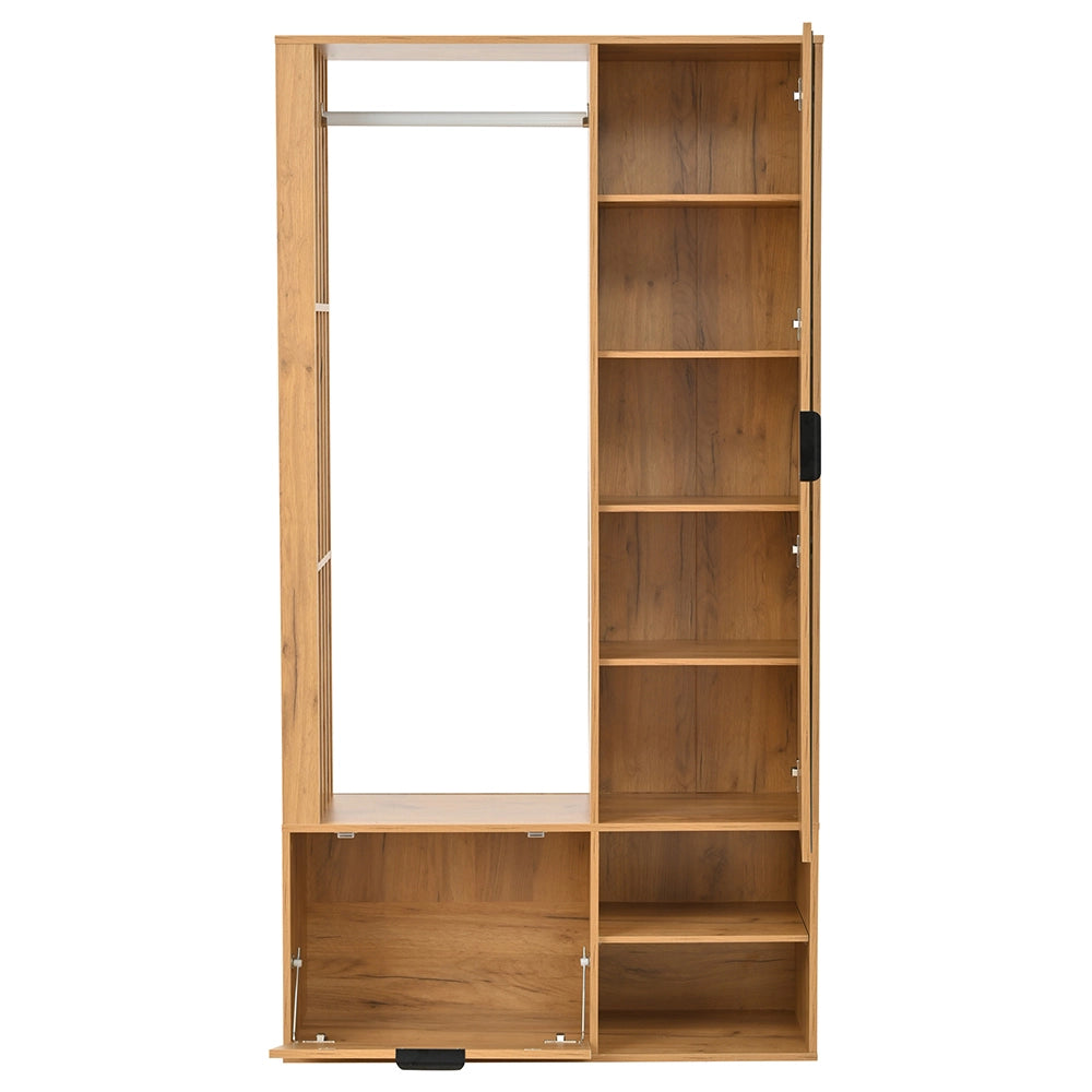 Armadio ingresso 6 in 1 100x33x190 cm - Xylo - appendiabiti, specchio, stendibiancheria, colore legno