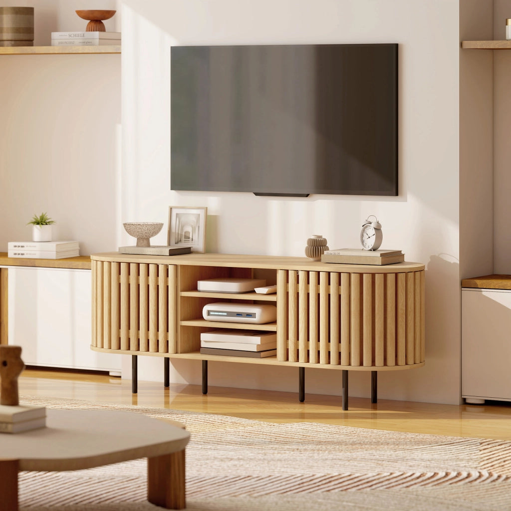 Mobile TV 140 cm ¨C Xylo ¨C 2 ante a doghe, legno naturale, 140x40x52 cm