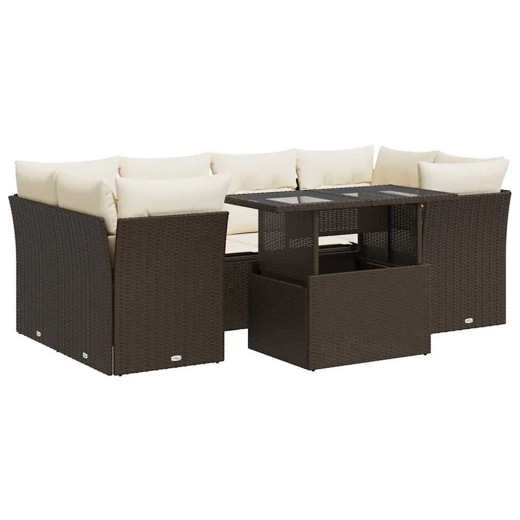 Set Divani da Giardino 7 pz con Cuscini Marrone in Polyrattan 3326114