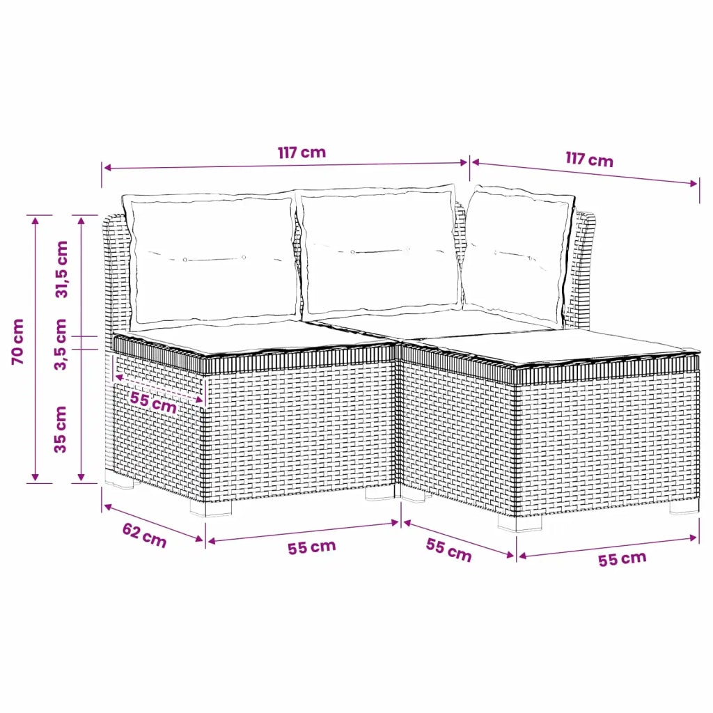 Divano da giardino 3 posti con cuscini in look rattan PP Bianco 8011913