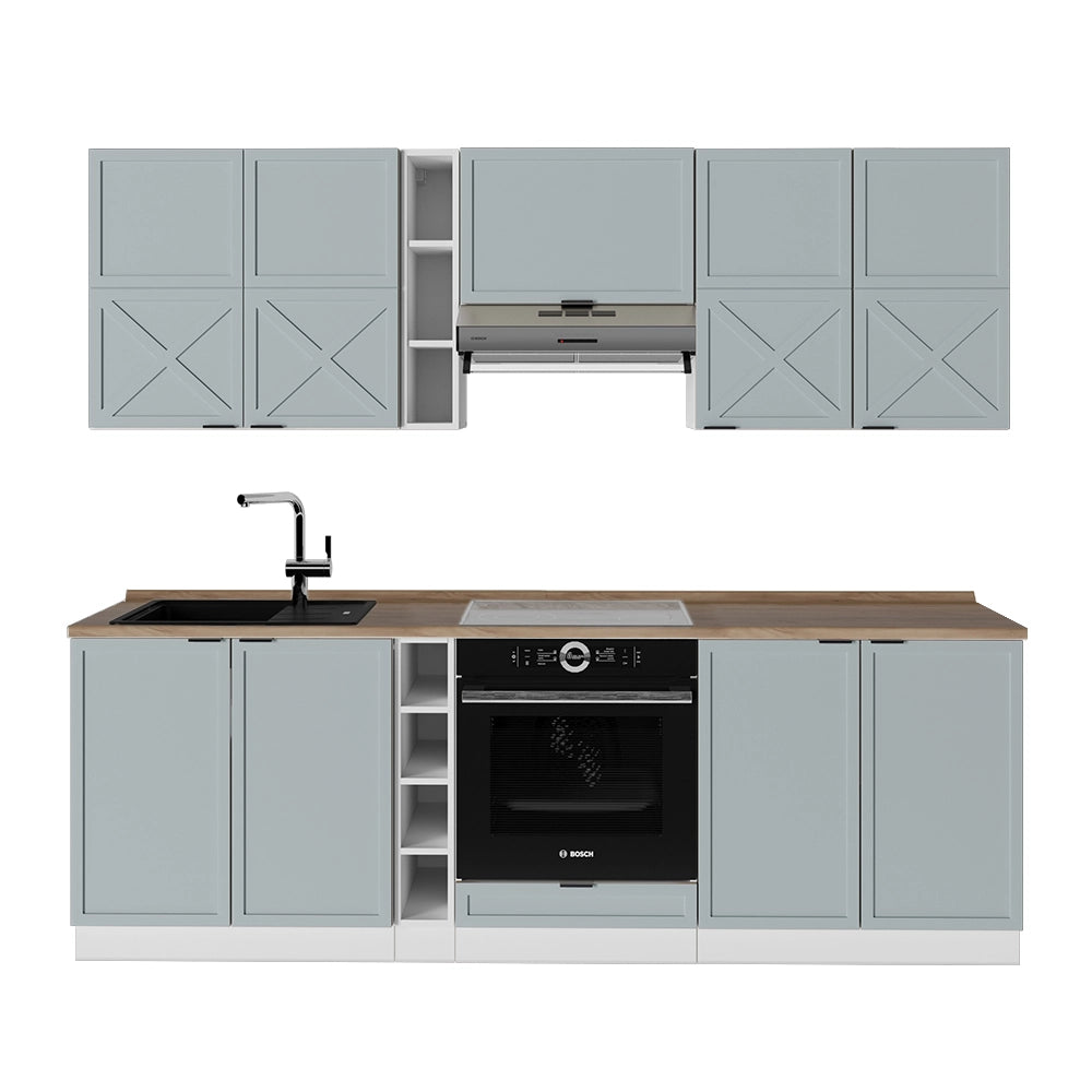Cucina componibile Fame-Line Blu-grigio chiaro/Bianco 235 cm, PL Rovere Vicco
