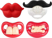 Faccia di silicone morbida - Faccia da portare carina - Denti labbra rossi grandi - Barba faccia Tycoon nera - 4 pezzi