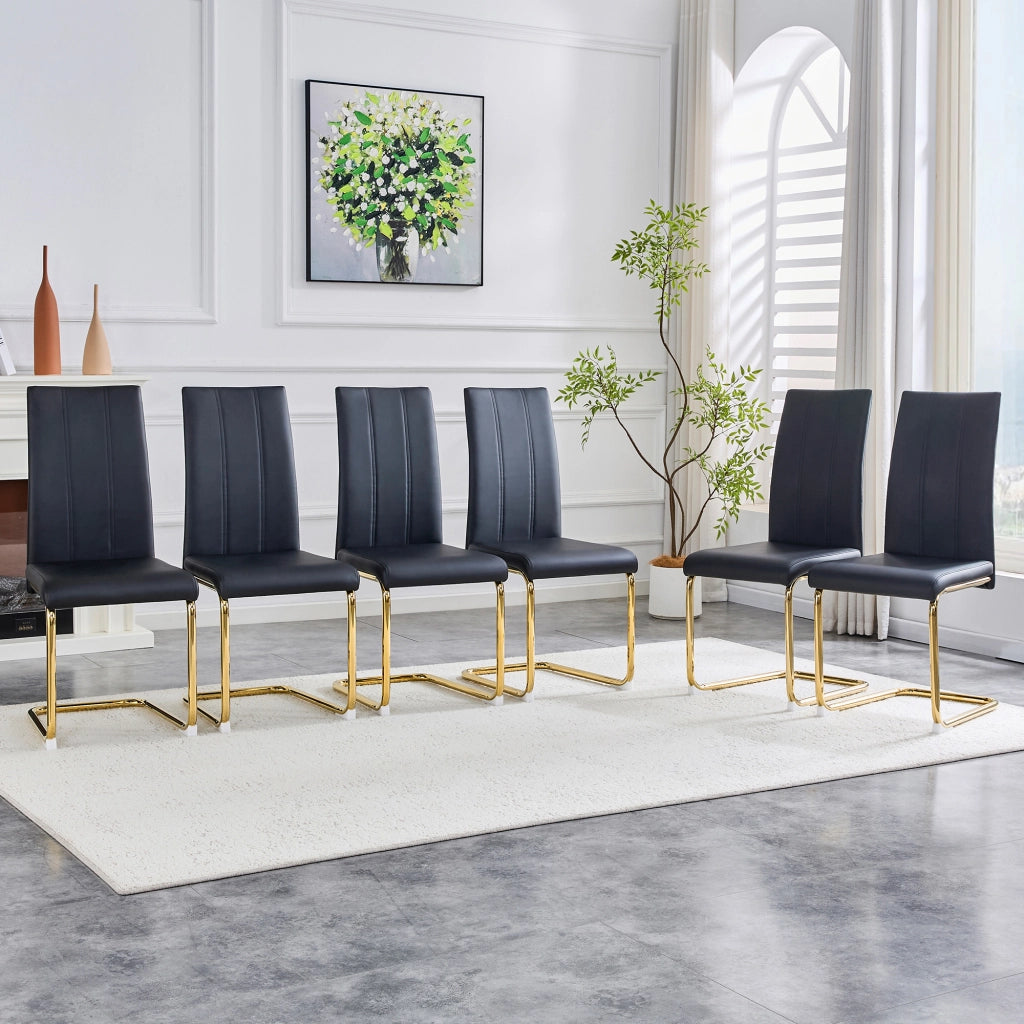 Sedia da pranzo ergonomica in PU e metallo, nera e oro, con struttura stabile