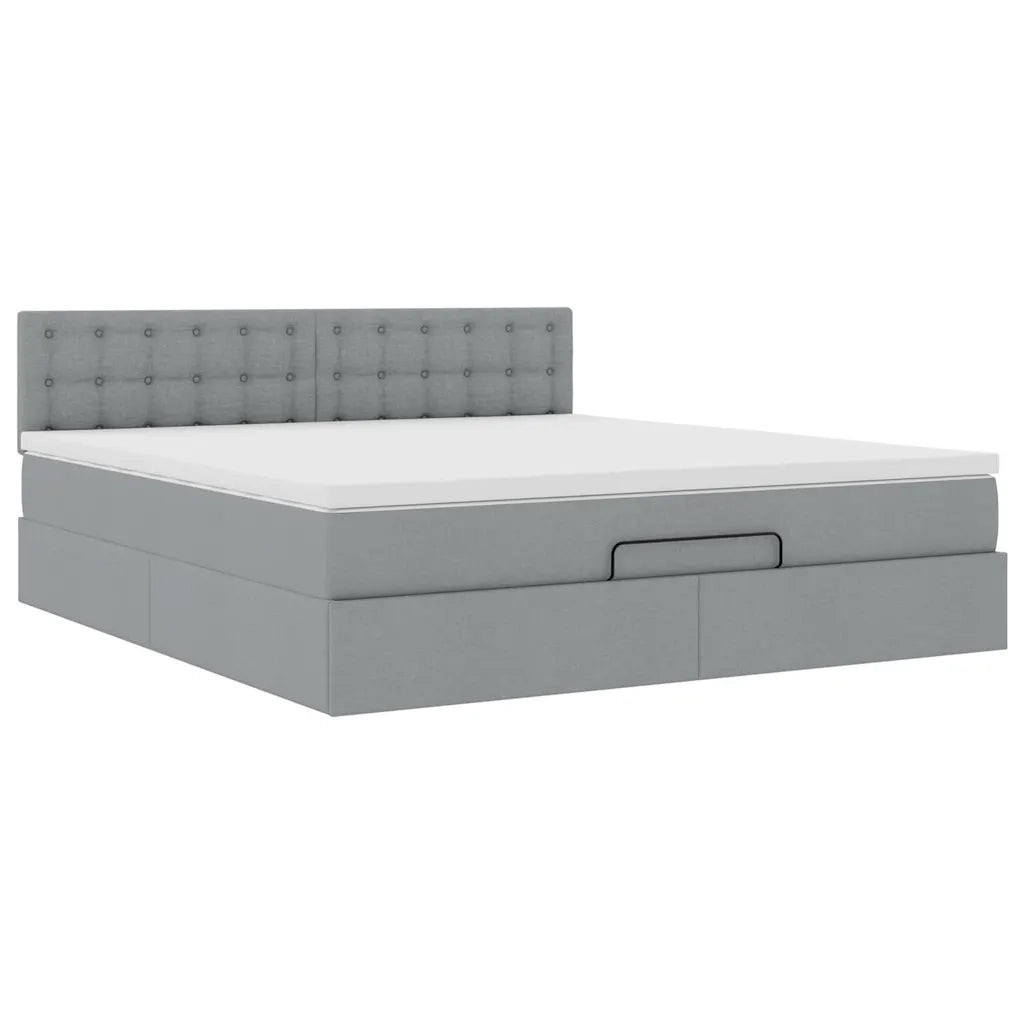 Pouf Letto con Materasso Grigio Chiaro 160x200 cm in Tessuto 3311636