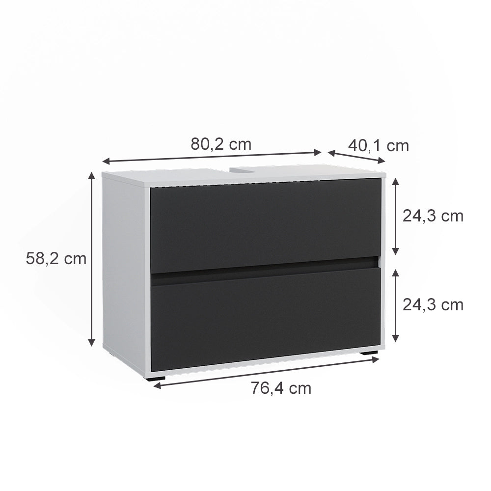 Vicco Mobile sottolavabo per bagno Bianco/antracite 80.2 x 58.2 cm con due ampi cassetti