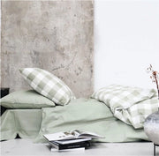 Lenzuola di ricamo 135 x 200 cm con chiusura a righello (1 pezzo), cuscino 80 x 80 cm, tessuto letto ultra soffice e lussuoso, tessuto letto biologico ricamato, cotone, verde/naturale bianco