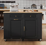 Isola da cucina 120x40-70x92 cm con piano ribaltabile e prese; in MDF e PB; nero naturale