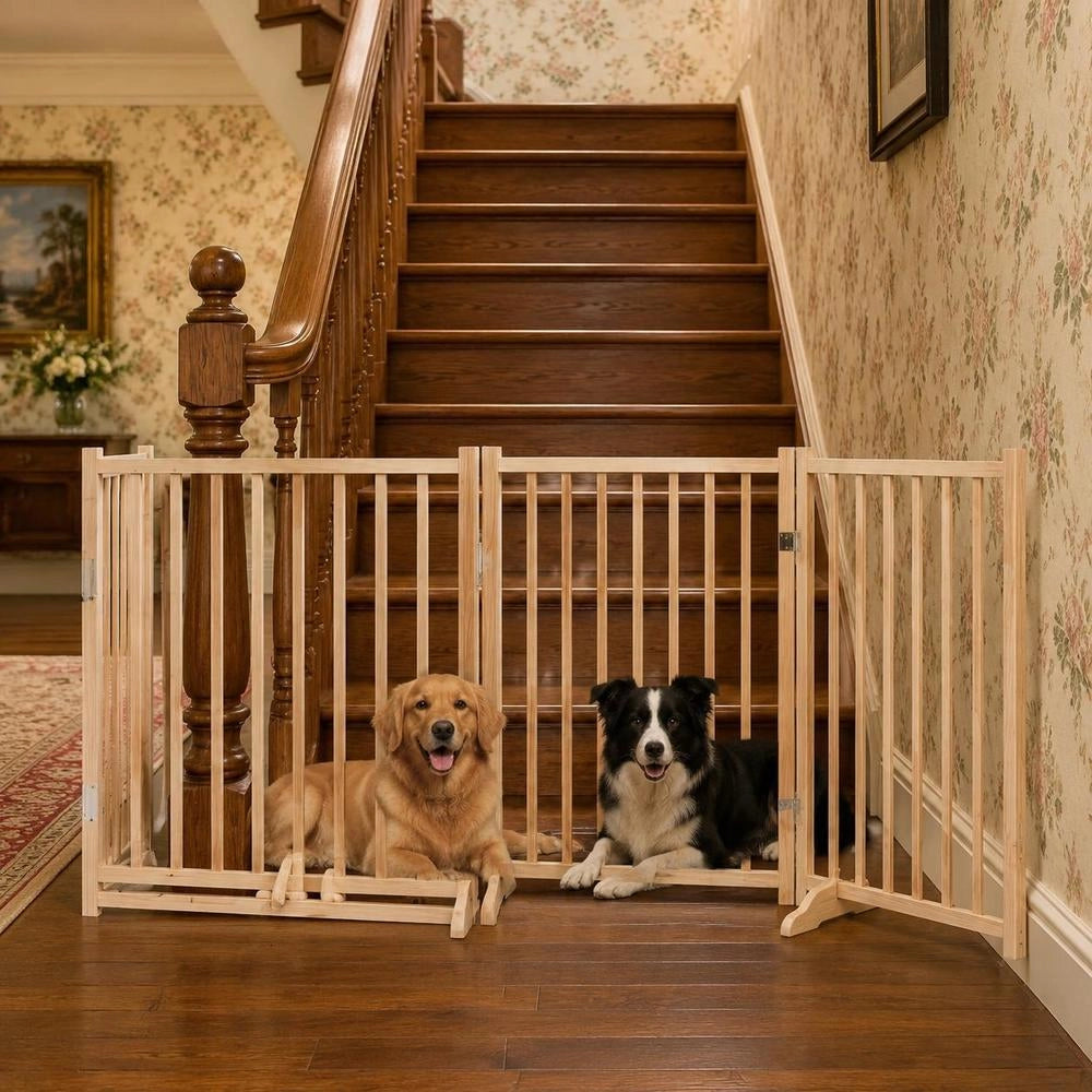 6-piece Dog Gate With Door, Foldable, 480 Cm, Poplar Wood