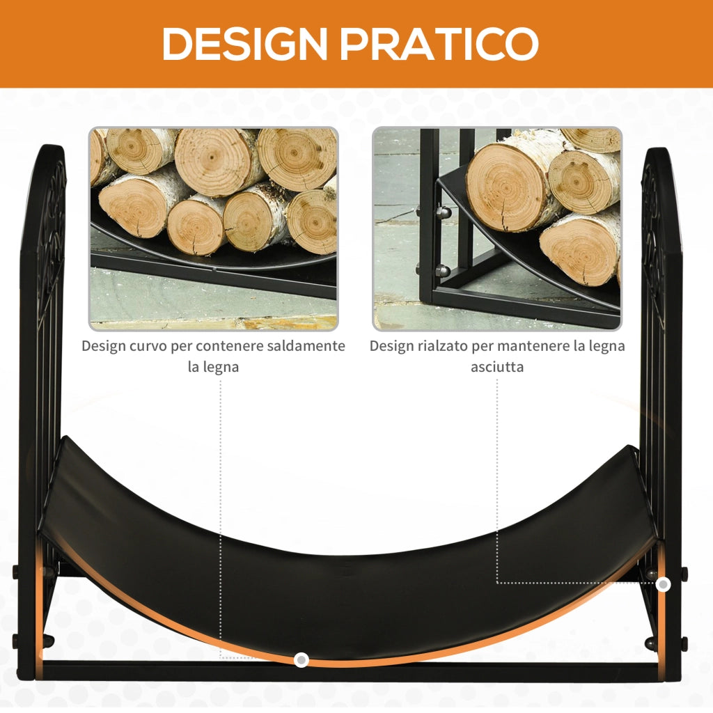 Porta Legna da Interno ed Esterno in Metallo con Ripiano ¨C zephmum ¨C Nero, 60.5x36x46.5cm