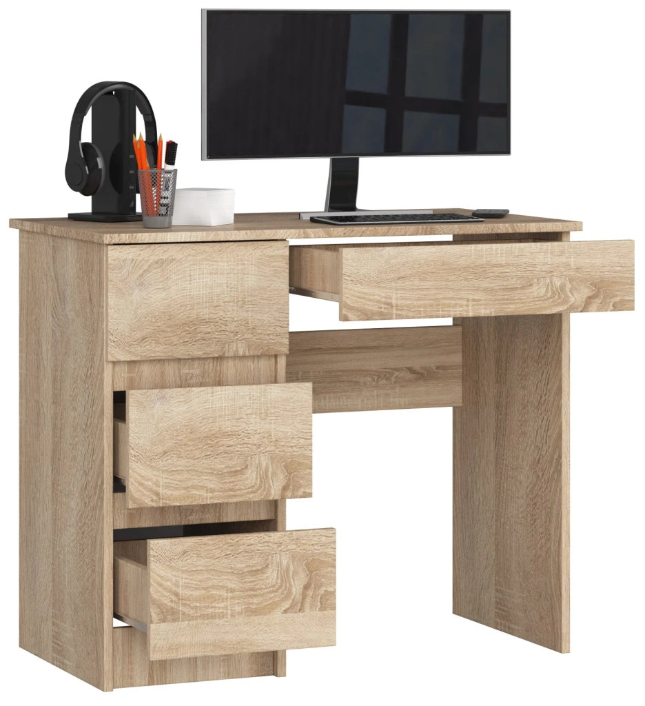 Scrivania per computer AKORD A7 Sonoma Quercia 90 cm 4 cassetti 90x50x77 cm Modello a sinistra