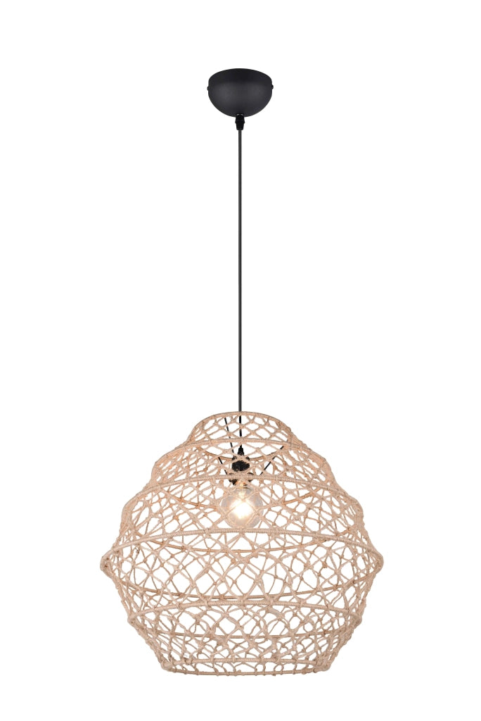 Lampada a sospensione, canapa e metallo, naturale e nero, D 60 cm, Hive
