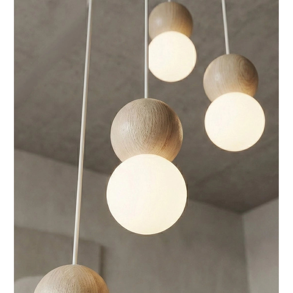 Lampada a sospensione LOOP in acciaio bianco opaco e legno