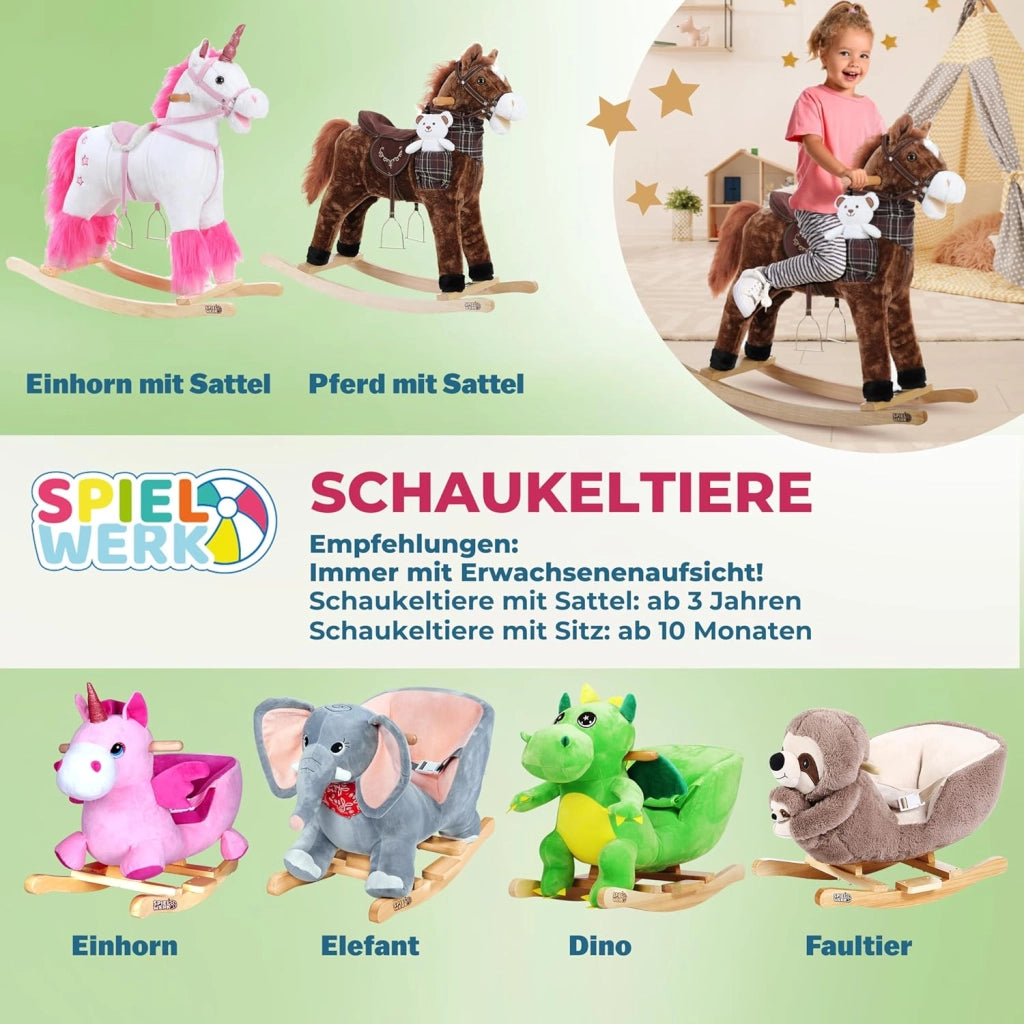 DEUBA® Unicorno Peluche a Dondolo in Legno con Suoni Animale a dondolo Giochi Infanzia Gioco Bambini Giocattolo Regalo