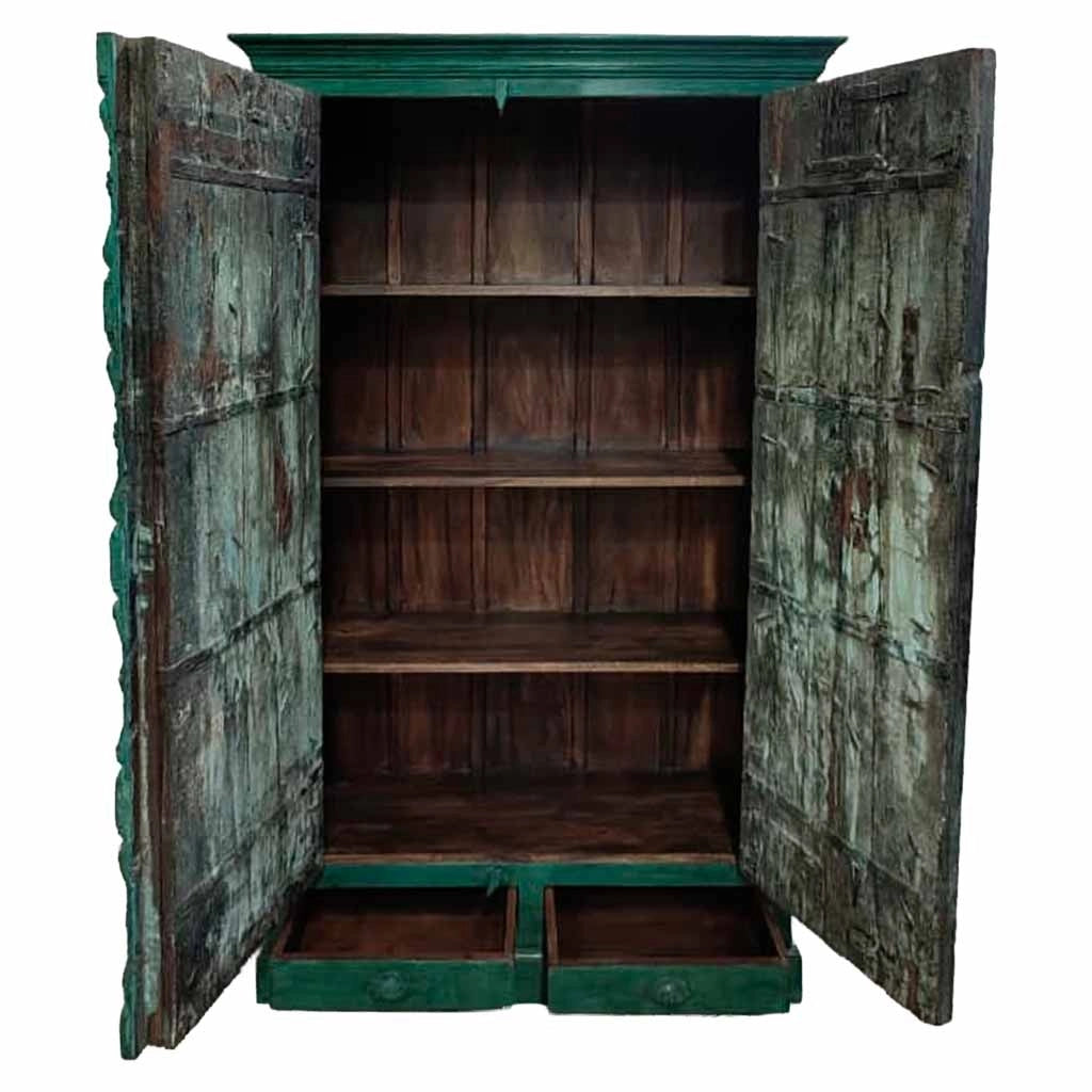 Armadio legno artigianale blu 113x43x193h cm