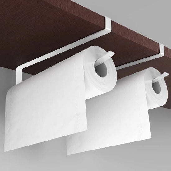 Supporto per rotoli di cucina senza fori, supporto per rotoli di cucina, supporto per rotoli di carta per cucina, armadi e bagno - Bianco
