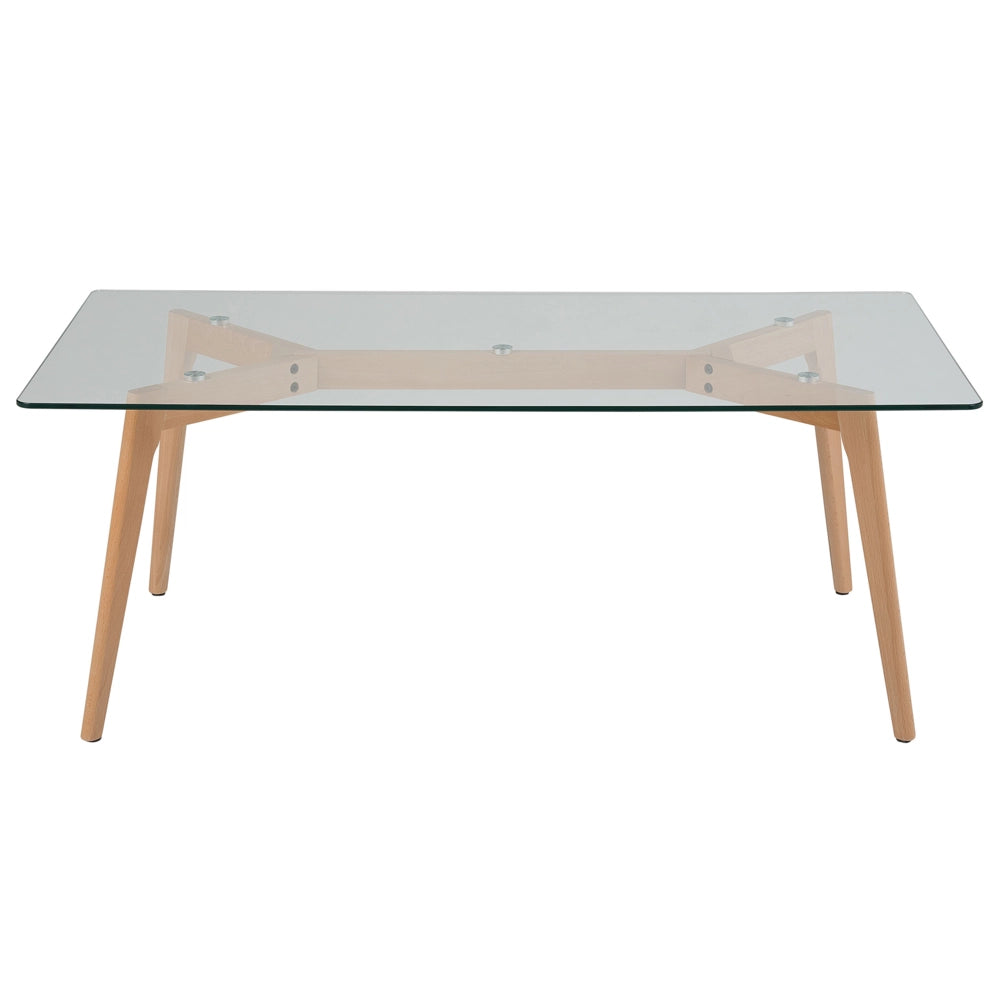 Tavolino da Caffè Piano in Vetro Trasparente Gambe in Legno Rettangolare Scandinavo Moderno