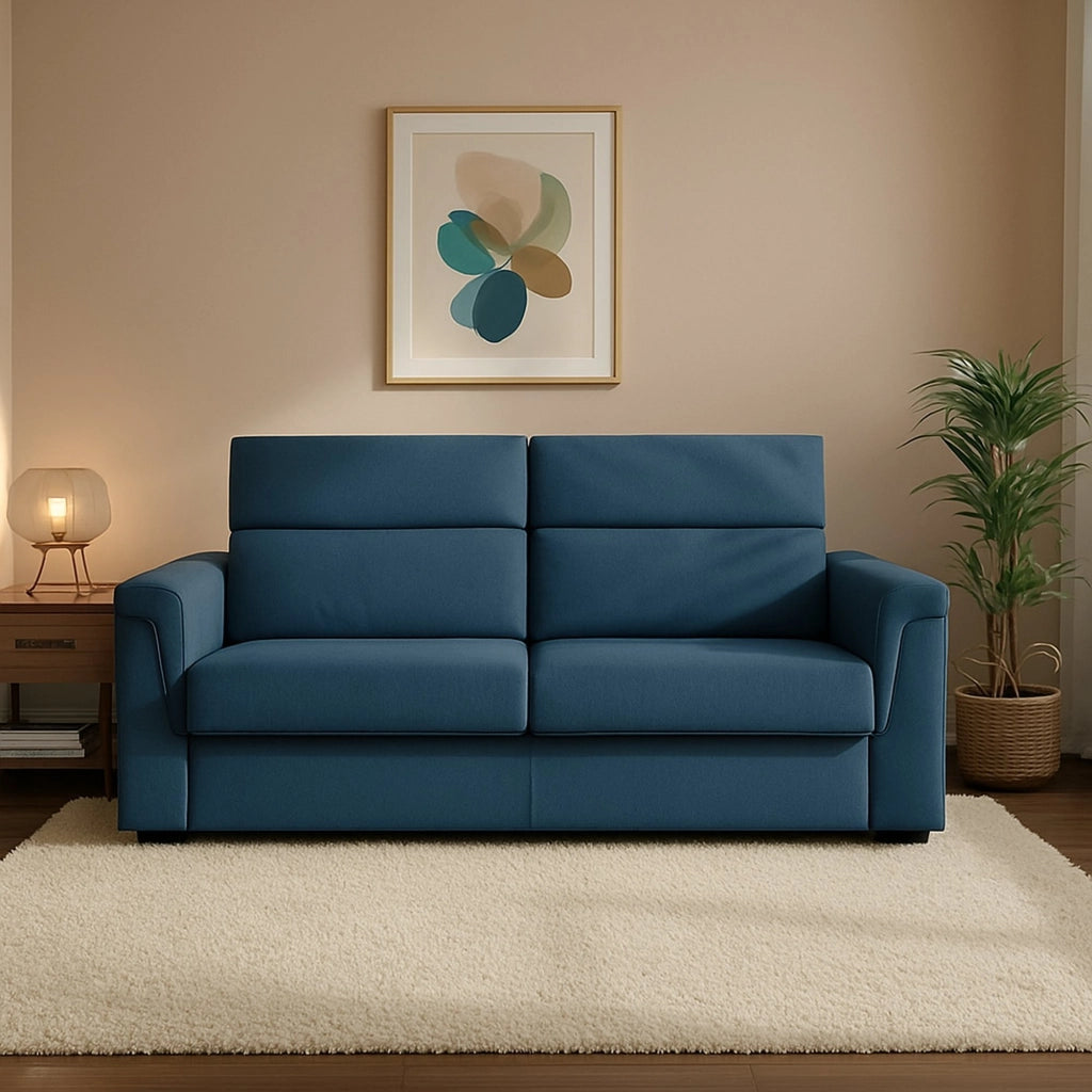 Biscossi, Divano Letto 2 Posti Sfoderabile Made in Italy, 205x95 cm blu