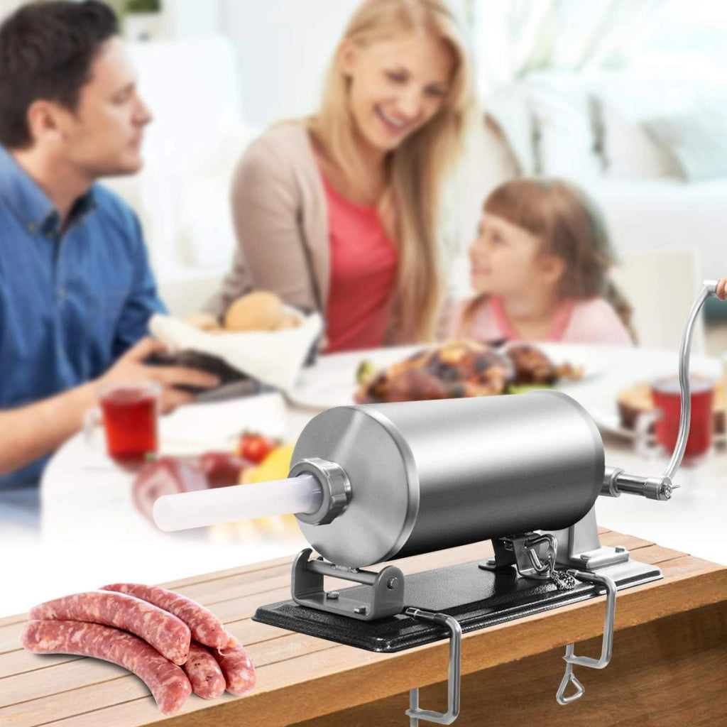 4 kg Insaccatrice per Salsiccia, Macchina per la Produzione di Salsicce, Insaccatrice Manuale per Uso Domestico, Salsicce Siringa con 4 Tubi di Riempimento