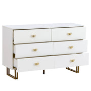 Set di Mobili da Soggiorno con 1 Credenza 6 Cassetti e 1 Specchio da Parete Quadrato; Contenimento; per Ingresso e Camera; MDF; Bianco