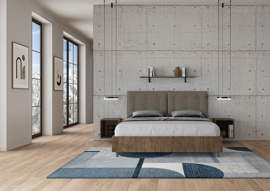 Letto Matrimoniale 160x190 cm con Rete e Contenitore Struttura Noce con Cuscini in Similpelle Egos Annalisa Cappuccino