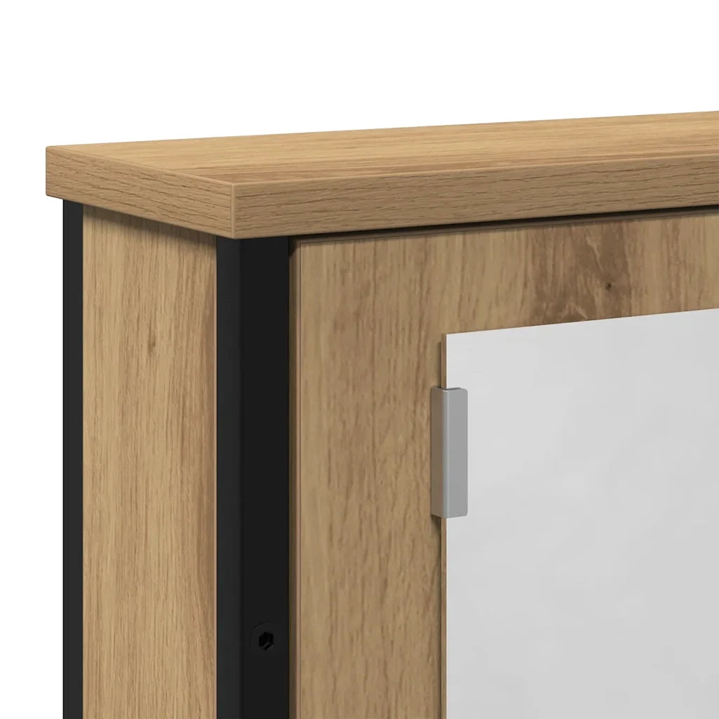 Elegante mobiletto da bagno a parete con vano contenitore 42 x 12 x 60 cm in legno di rovere lavorato a mano 02_0051850