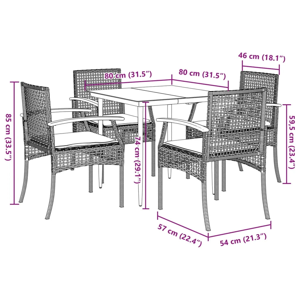 Set da Pranzo da Giardino 5 pz con Cuscini in Polyrattan Grigio 3213611